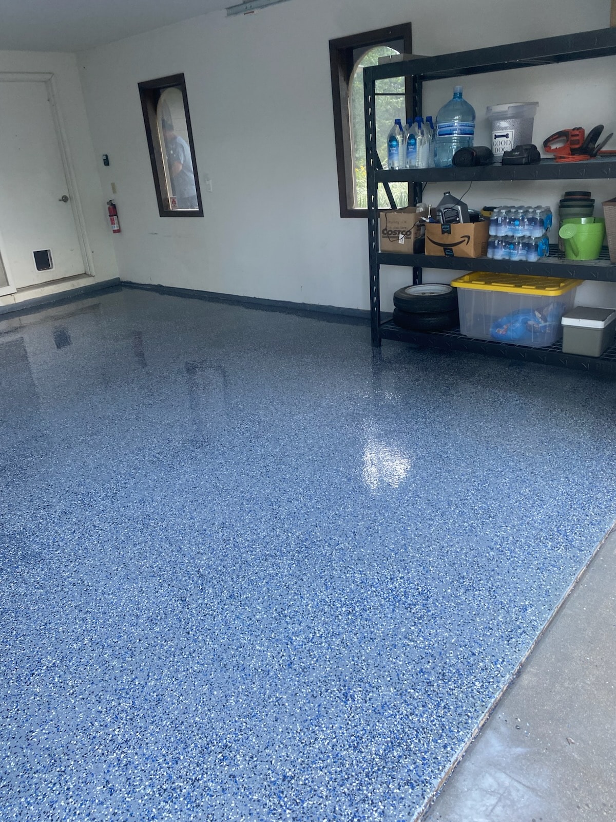 Blue epoxy garage floor